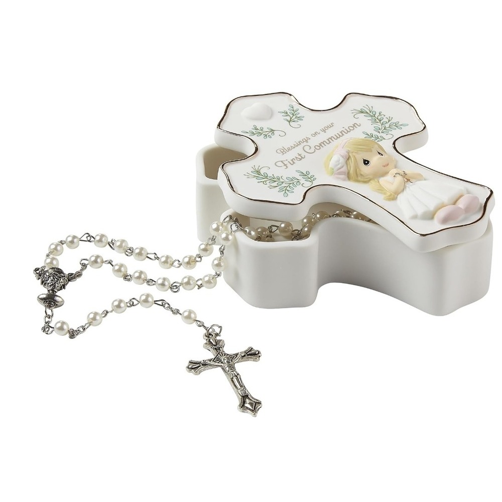 Precious Moments Rosary Box Girl OS White First Communion NIB